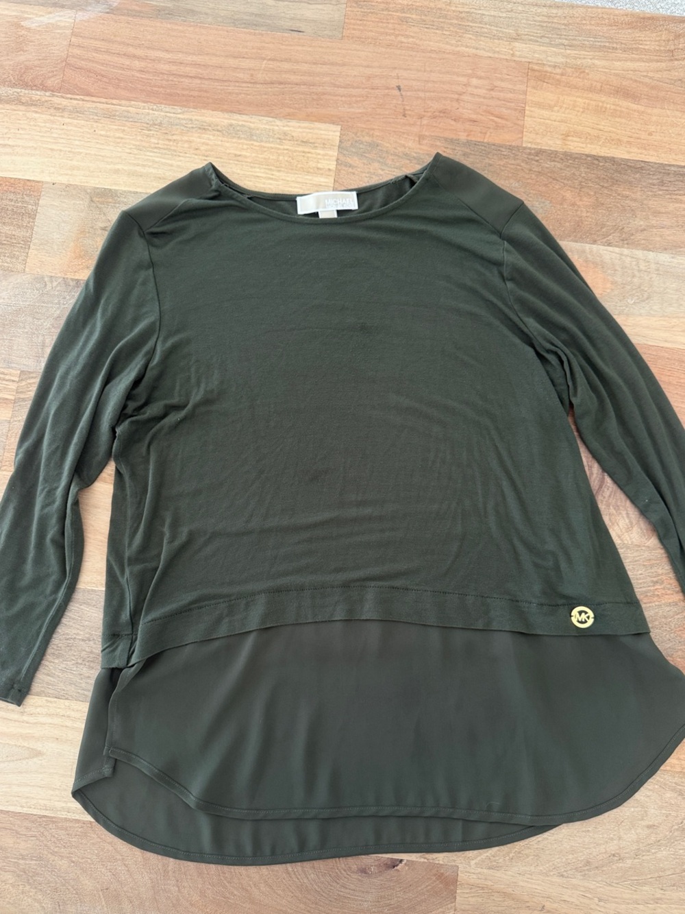Michael Kors Olive Layered Hem Boatneck Tunic Top